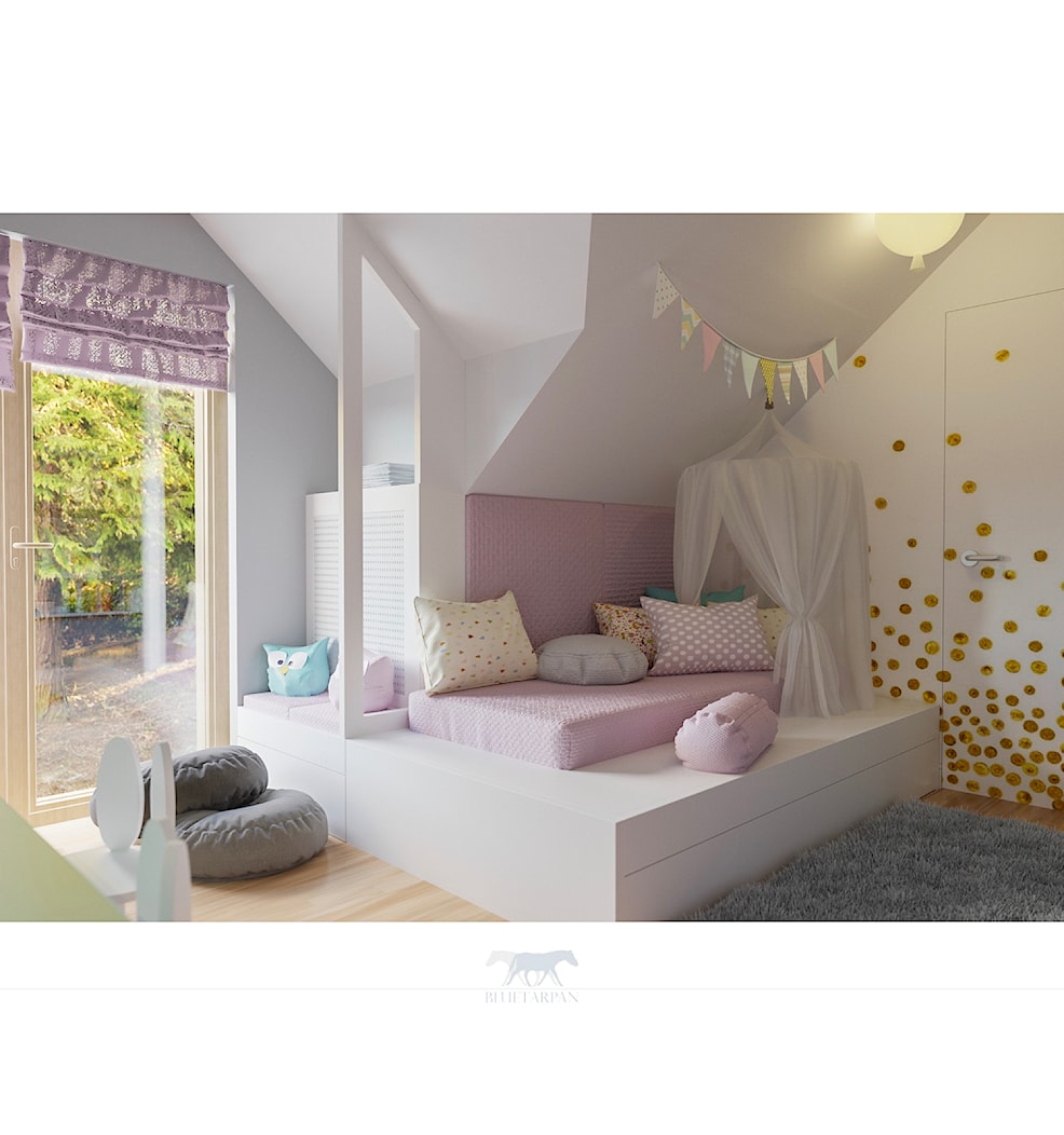 Dom 160 - Średni biały różowy szary pokój dziecka dla dziecka dla dziewczynki, styl nowoczesny - zdjęcie od BLUETARPAN - Homebook