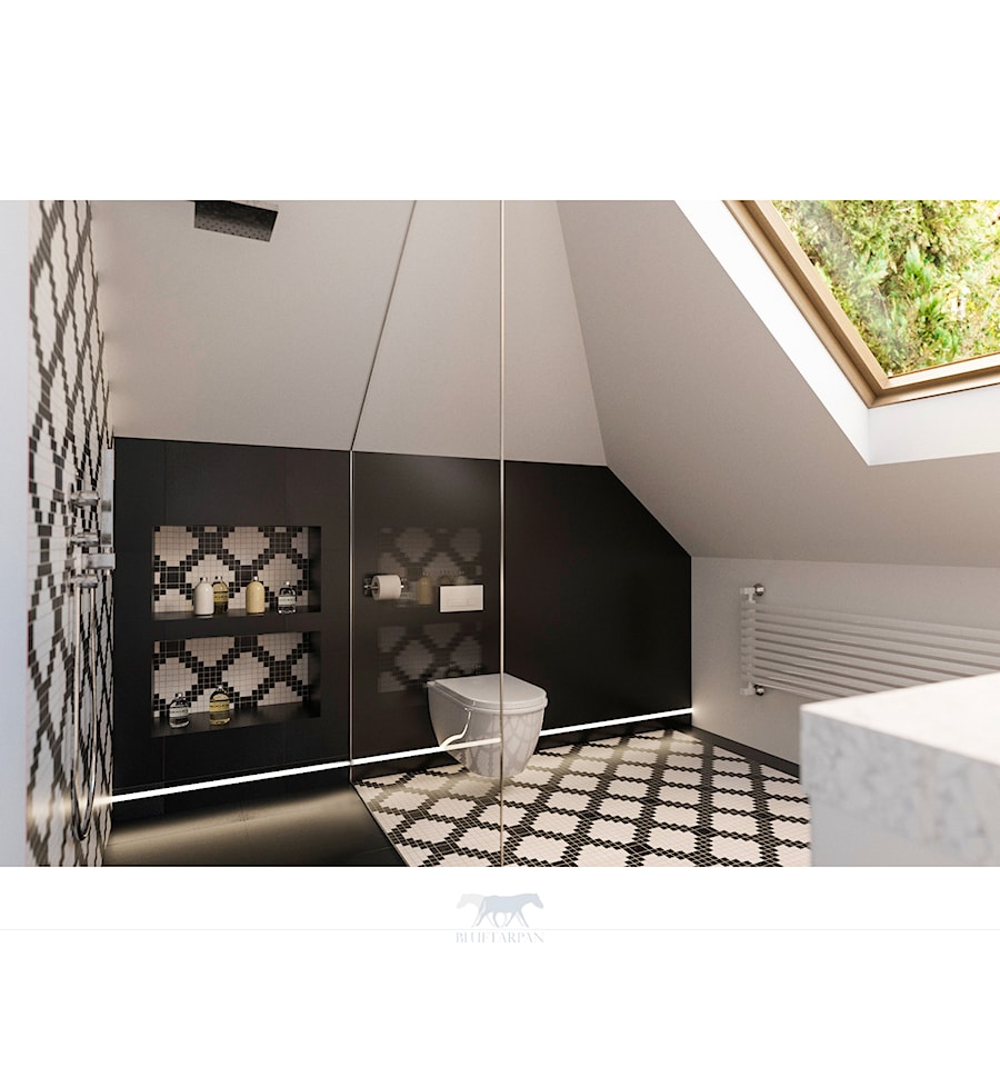 Dom 160 - Mała na poddaszu łazienka z oknem, styl nowoczesny - zdjęcie od BLUETARPAN