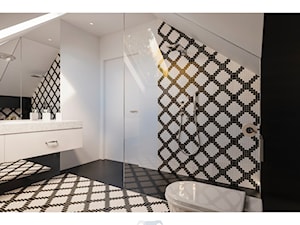Dom 160 - Średnia na poddaszu z lustrem z punktowym oświetleniem łazienka z oknem, styl nowoczesny - zdjęcie od BLUETARPAN