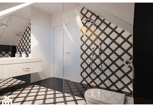 Dom 160 - Średnia na poddaszu z lustrem z punktowym oświetleniem łazienka z oknem, styl nowoczesny - zdjęcie od BLUETARPAN