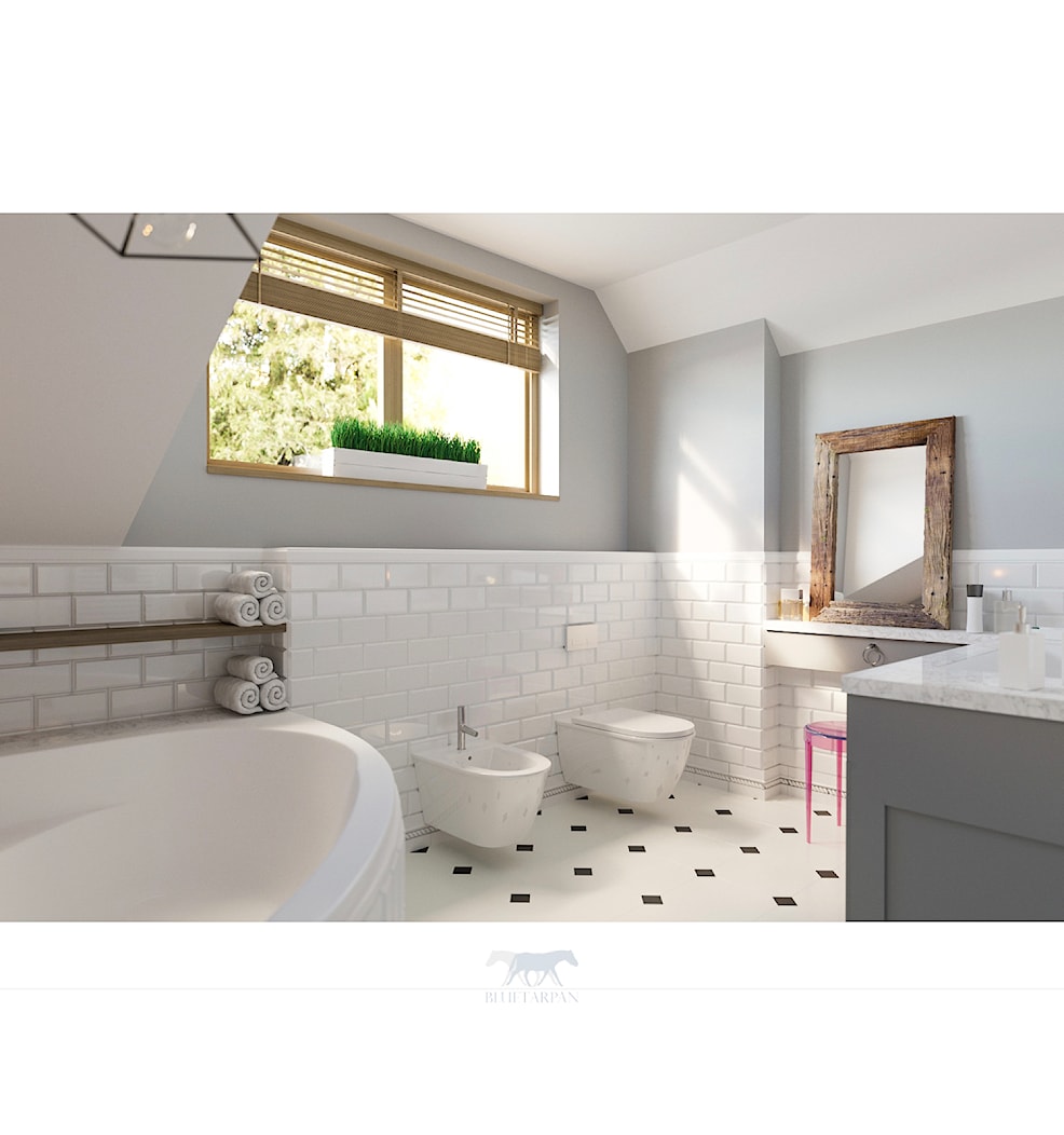 Dom 160 - Mała na poddaszu łazienka z oknem, styl prowansalski - zdjęcie od BLUETARPAN - Homebook