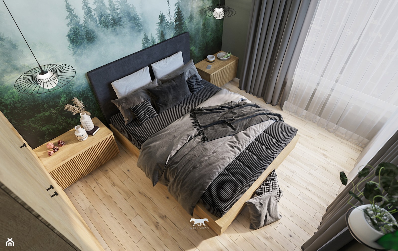 M53 - Średnia szara zielona sypialnia, styl nowoczesny - zdjęcie od BLUETARPAN - Homebook