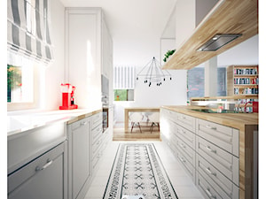 Dom 160 - Duża otwarta z salonem biała z zabudowaną lodówką z lodówką wolnostojącą kuchnia dwurzędowa z wyspą lub półwyspem z oknem, styl prowansalski - zdjęcie od BLUETARPAN