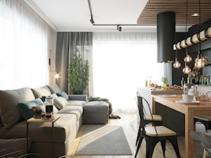 M83 - Duży biały brązowy czarny salon z kuchnią z jadalnią, styl nowoczesny - zdjęcie od BLUETARPAN