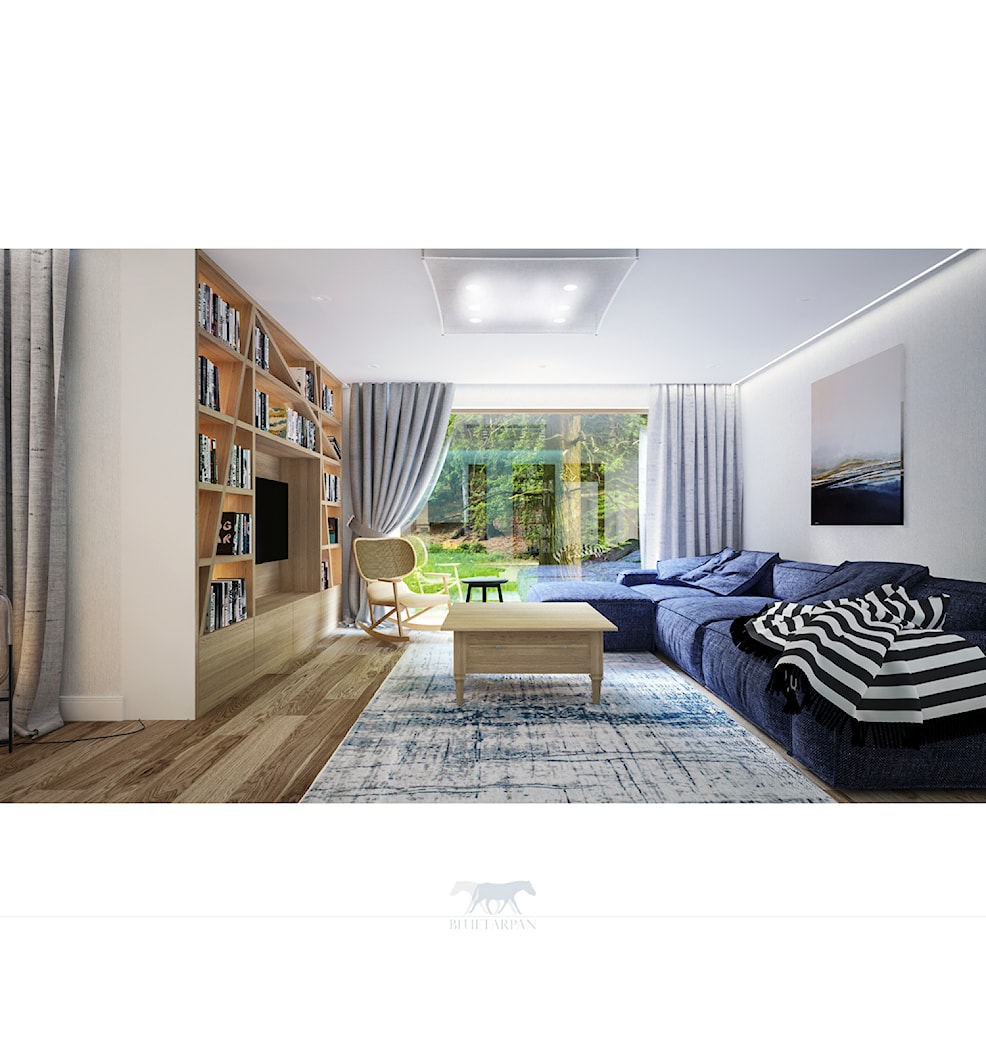 Dom 160 - Średni biały salon z bibiloteczką, styl prowansalski - zdjęcie od BLUETARPAN - Homebook