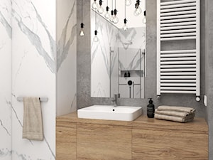 Rope, paper, wood you like - Mała bez okna z lustrem z marmurową podłogą łazienka, styl nowoczesny - zdjęcie od ARCHITEKSTURA Malwina Kroll architekt