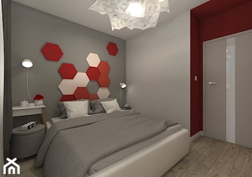 I wtedy stało się czerwone - Średnia czerwona szara sypialnia, styl nowoczesny - zdjęcie od ARCHITEKSTURA Malwina Kroll architekt