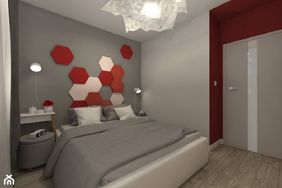 I wtedy stało się czerwone - Średnia czerwona szara sypialnia, styl nowoczesny - zdjęcie od ARCHITEKSTURA Malwina Kroll architekt