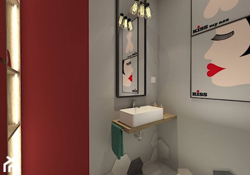 I wtedy stało się czerwone - Mała bez okna z lustrem łazienka, styl nowoczesny - zdjęcie od ARCHITEKSTURA Malwina Kroll architekt