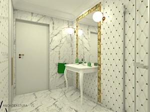 Och Ludwik - Mała bez okna z lustrem z marmurową podłogą łazienka, styl nowoczesny - zdjęcie od ARCHITEKSTURA Malwina Kroll architekt