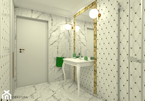 Och Ludwik - Mała bez okna z lustrem z marmurową podłogą łazienka, styl nowoczesny - zdjęcie od ARCHITEKSTURA Malwina Kroll architekt