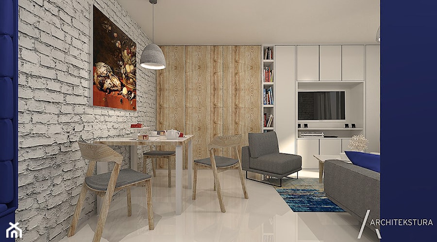 GranatLOVE - Mała beżowa szara jadalnia w salonie, styl nowoczesny - zdjęcie od ARCHITEKSTURA Malwina Kroll architekt