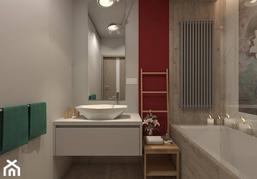I wtedy stało się czerwone - Mała bez okna z lustrem łazienka, styl nowoczesny - zdjęcie od ARCHITEKSTURA Malwina Kroll architekt