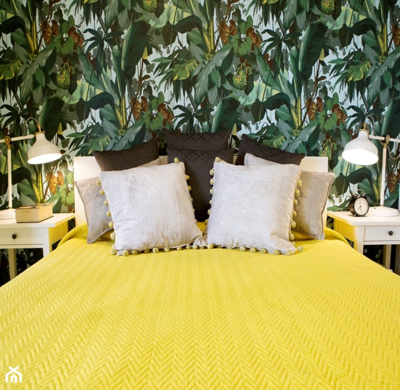 egzotyczna tapeta w sypialni, egzotyczna tapeta, motyw dżungli w sypialni, 