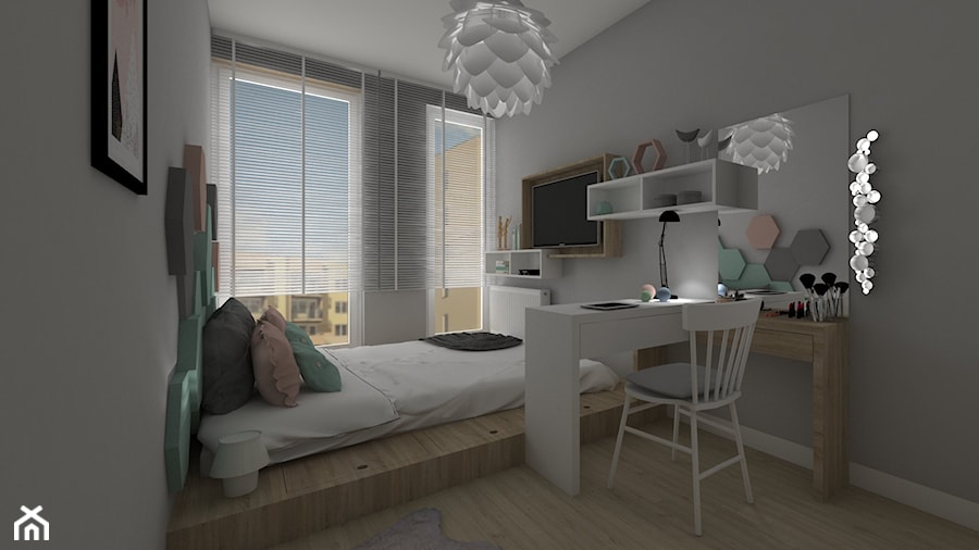 Mieszkanie Wrocław 2016 - Średnia szara z biurkiem sypialnia, styl skandynawski - zdjęcie od MJ Design Monika Juszczel