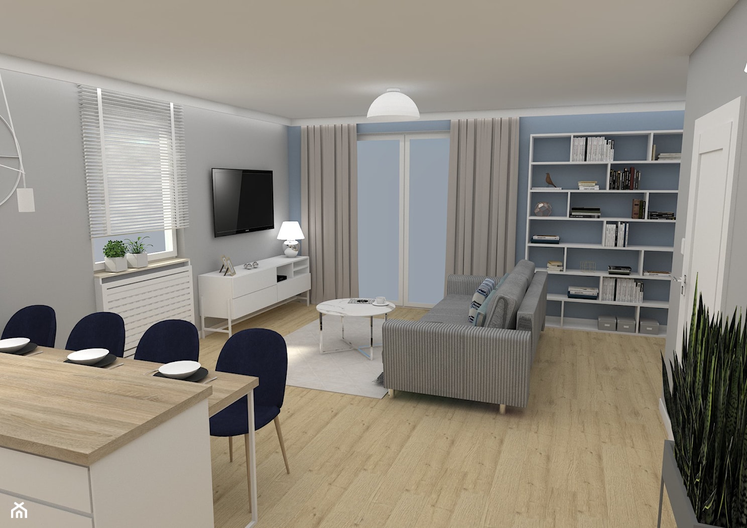 Apartament Kraków 2019 - Duży szary salon z jadalnią, styl nowoczesny - zdjęcie od MJ Design Monika Juszczel - Homebook