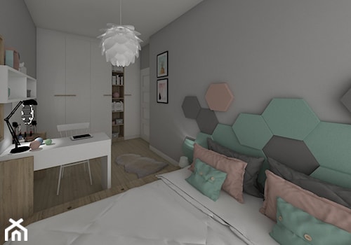 Mieszkanie Wrocław 2016 - Średnia biała szara z biurkiem sypialnia, styl skandynawski - zdjęcie od MJ Design Monika Juszczel