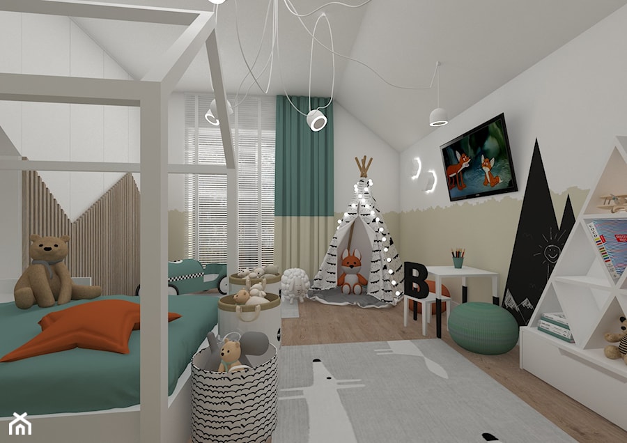 Dom pod lasem 2019 - Duży biały szary pokój dziecka dla dziecka dla chłopca dla dziewczynki, styl nowoczesny - zdjęcie od MJ Design Monika Juszczel