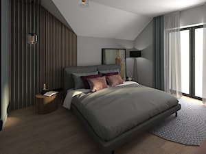 Dom pod lasem 2019 - Duża szara sypialnia na poddaszu, styl skandynawski - zdjęcie od MJ Design Monika Juszczel