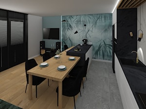 Mieszkanie Ostrowiec Św. 2019 - Średni niebieski szary salon z kuchnią z jadalnią, styl nowoczesny - zdjęcie od MJ Design Monika Juszczel