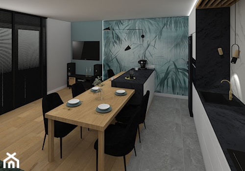 Mieszkanie Ostrowiec Św. 2019 - Średni niebieski szary salon z kuchnią z jadalnią, styl nowoczesny - zdjęcie od MJ Design Monika Juszczel