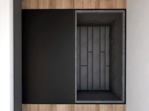 Przestronna szafa w korytarzy z tapicerowaną wnęką - zdjęcie od KPstudio