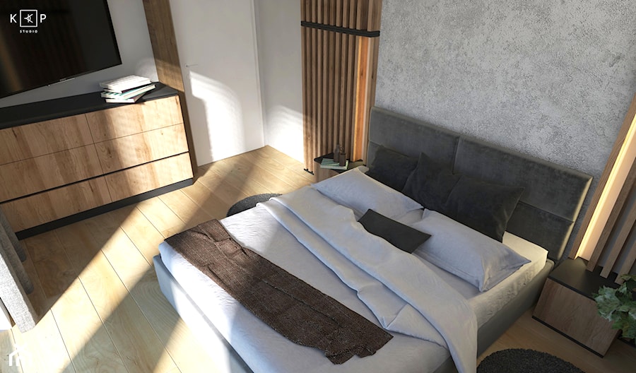 Klimatyczna sypialnia w minimalistycznym stylu - zdjęcie od KPstudio