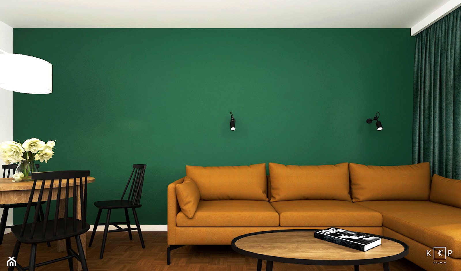 Salon w minimalistycznym stylu vintage z charakterem zieleni - zdjęcie od KPstudio - Homebook