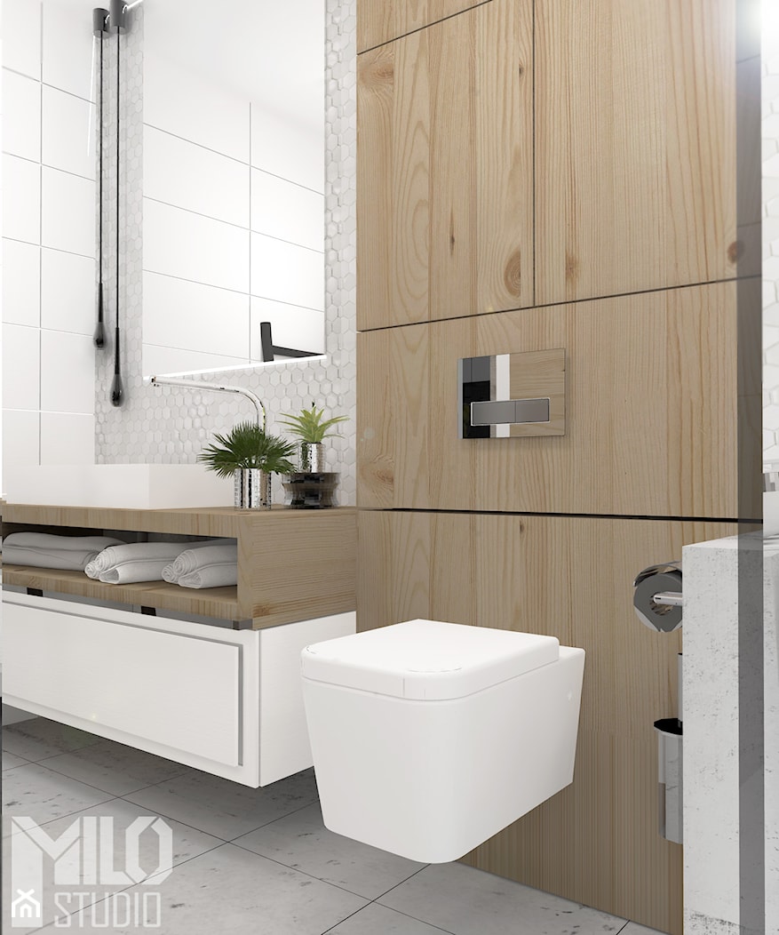 Jasna łazienka z betonem i drewnem - zdjęcie od MILO studio - Homebook