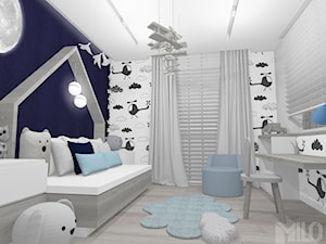 Pokój chłopca z motywem księżyca - Średni biały niebieski pokój dziecka dla dziecka dla dziewczynki, styl nowoczesny - zdjęcie od MILO studio