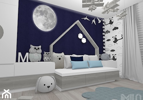 Pokój chłopca z motywem księżyca - Średni biały czarny pokój dziecka dla dziecka dla nastolatka dla chłopca, styl nowoczesny - zdjęcie od MILO studio
