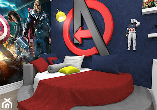 Pokój chłopca w stylu Avengers - Średni biały niebieski pokój dziecka dla dziecka dla nastolatka dla chłopca, styl tradycyjny - zdjęcie od MILO studio