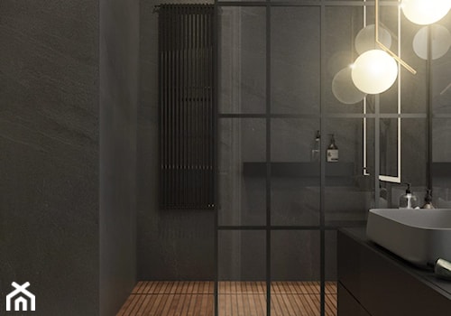 mieszkanie w kamienicy | mKosiorowska | #85 - Średnia bez okna z lustrem z marmurową podłogą z punktowym oświetleniem łazienka, styl minimalistyczny - zdjęcie od mkosiorowska