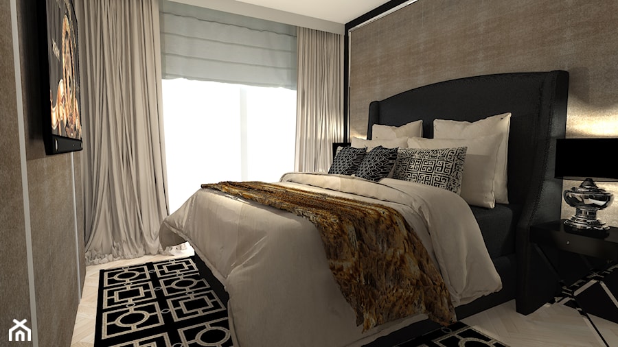 Eleganckie mieszkanie z charakterem - Mała szara sypialnia, styl glamour - zdjęcie od Belleville home & living