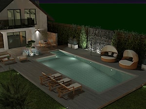 Projekt ogrodu - Szczytno, oświetlenie ogrodu z basenem