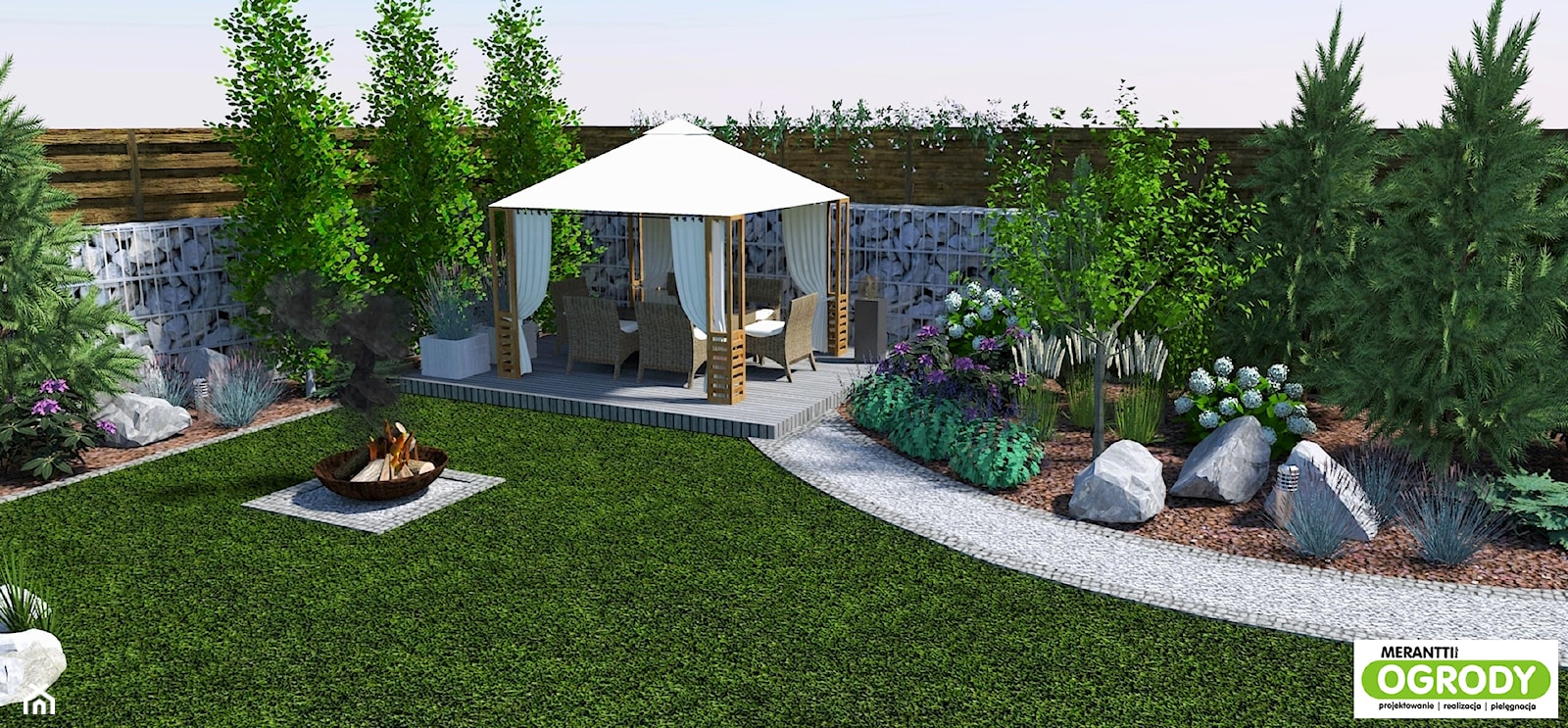 Projekt ogrodu z basenem 1000m2 w Szczytnie - zdjęcie od Merantti design - Projektowanie wnętrz i ogrodów - Homebook