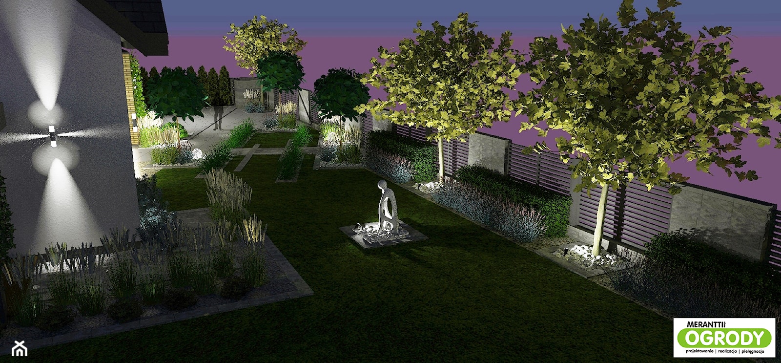 Wizualizacje projektu ogrodu w Wiklinowej dolinie k/Olsztyna - oświetlenie - zdjęcie od Merantti design - Projektowanie wnętrz i ogrodów - Homebook