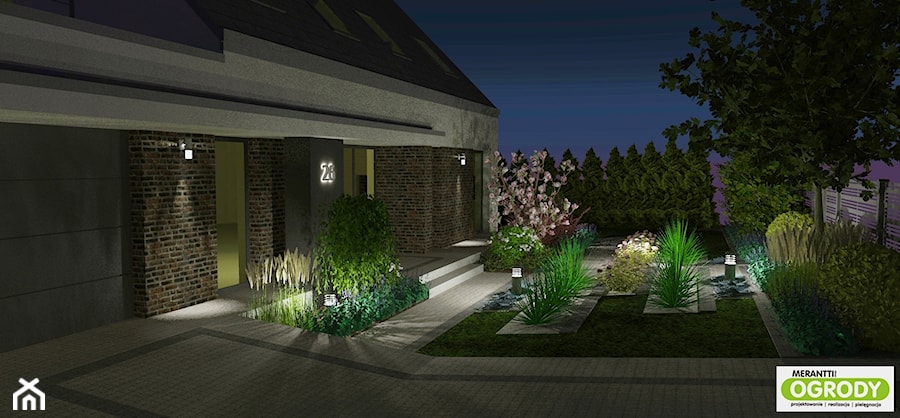 Projekt ogrodu na skarpie 1500m2 nocą w Olsztynie - zdjęcie od Merantti design - Projektowanie wnętrz i ogrodów