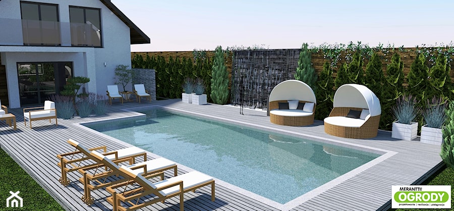 Projekt ogrodu z basenem 1000m2 w Szczytnie - zdjęcie od Merantti design - Projektowanie wnętrz i ogrodów