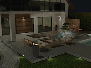 Projekt ogrodu z basenem 1000m2 nocą w Szczytnie - zdjęcie od Merantti design - Projektowanie wnętrz i ogrodów