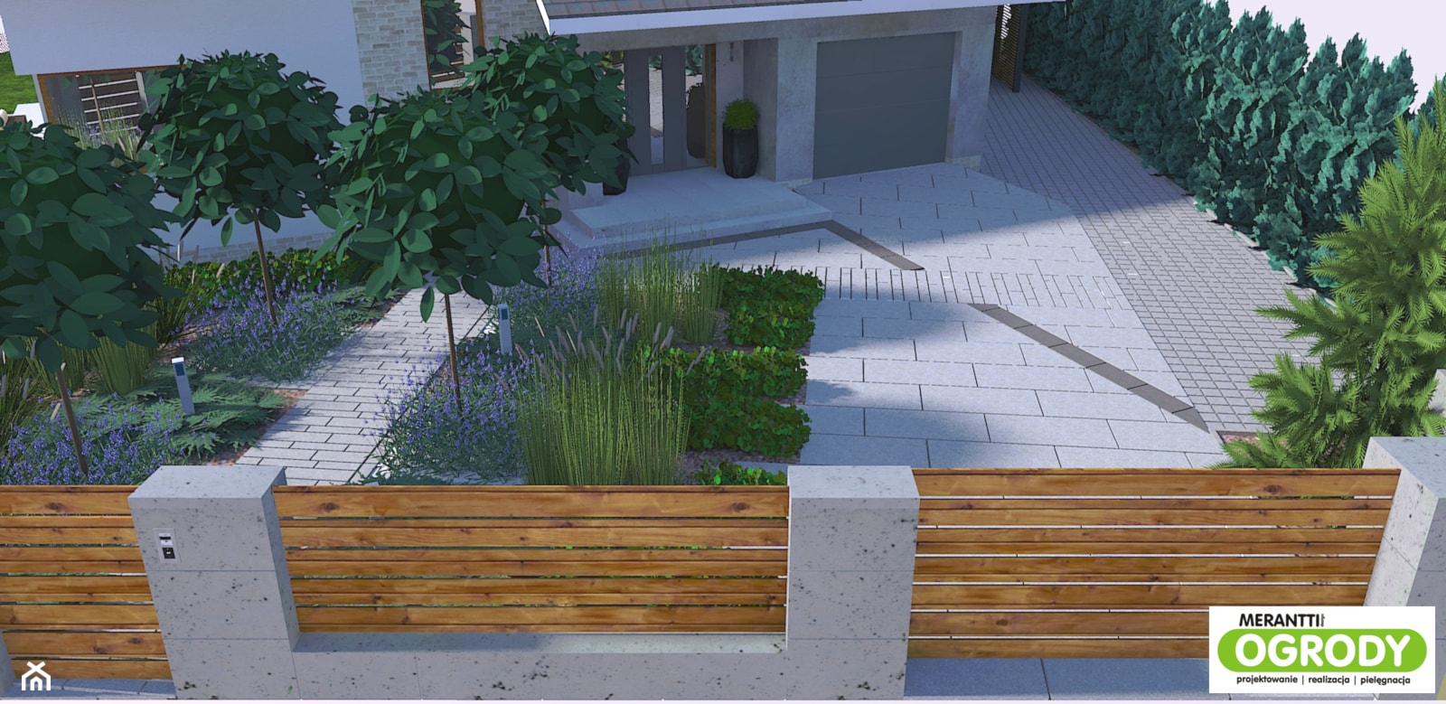 Projekt ogrodu nowoczesnego dla nowoczesnej rodziny - zdjęcie od Merantti design - Projektowanie wnętrz i ogrodów - Homebook