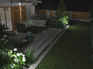 Projekt ogrodu nowoczesnego w Olsztynie nocą - zdjęcie od Merantti design - Projektowanie wnętrz i ogrodów