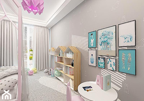 POKÓJ DLA DZIEWCZYNKI - Średni szary pokój dziecka dla dziecka dla dziewczynki, styl nowoczesny - zdjęcie od KONCEPT STUDIO