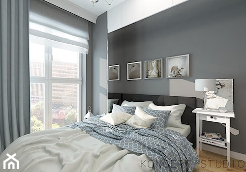 SYPIALNIA - Mała czarna szara sypialnia, styl glamour - zdjęcie od KONCEPT STUDIO
