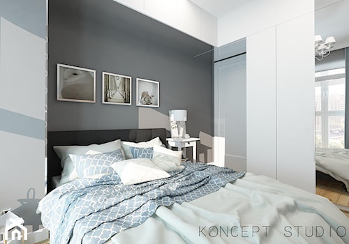 SYPIALNIA - Mała biała czarna sypialnia, styl glamour - zdjęcie od KONCEPT STUDIO