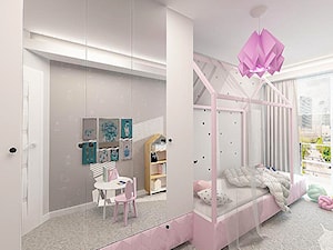 POKÓJ DLA DZIEWCZYNKI - Średni szary pokój dziecka dla dziecka dla nastolatka dla dziewczynki, styl nowoczesny - zdjęcie od KONCEPT STUDIO