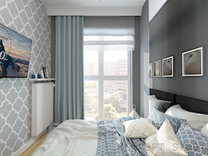 SYPIALNIA - Mała szara sypialnia, styl glamour - zdjęcie od KONCEPT STUDIO