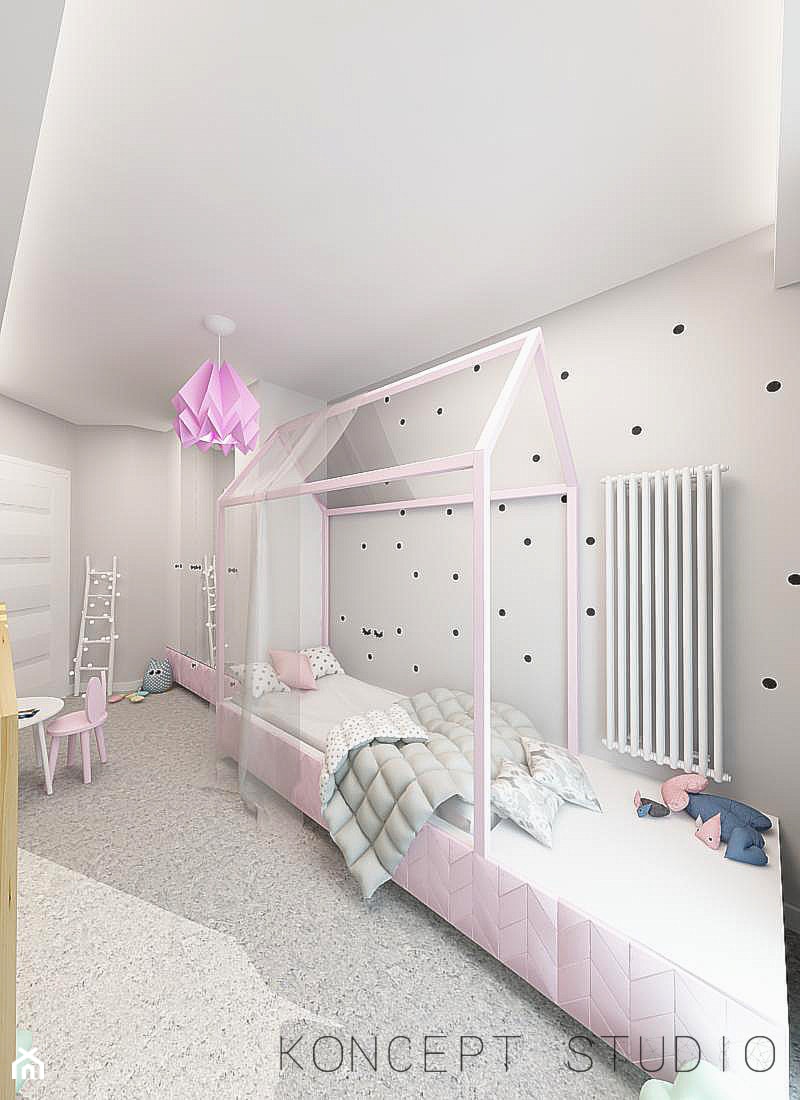 POKÓJ DLA DZIEWCZYNKI - Duży szary pokój dziecka dla dziecka dla dziewczynki, styl nowoczesny - zdjęcie od KONCEPT STUDIO