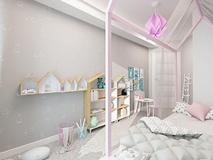 POKÓJ DLA DZIEWCZYNKI - Średni biały szary pokój dziecka dla dziecka dla dziewczynki, styl nowoczesny - zdjęcie od KONCEPT STUDIO