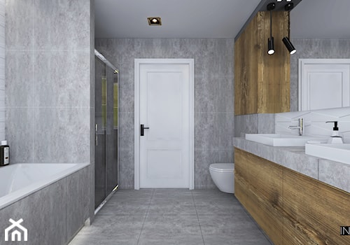 Łazienka - Średnia na poddaszu bez okna z lustrem z dwoma umywalkami łazienka, styl nowoczesny - zdjęcie od IN DESIGN STUDIO